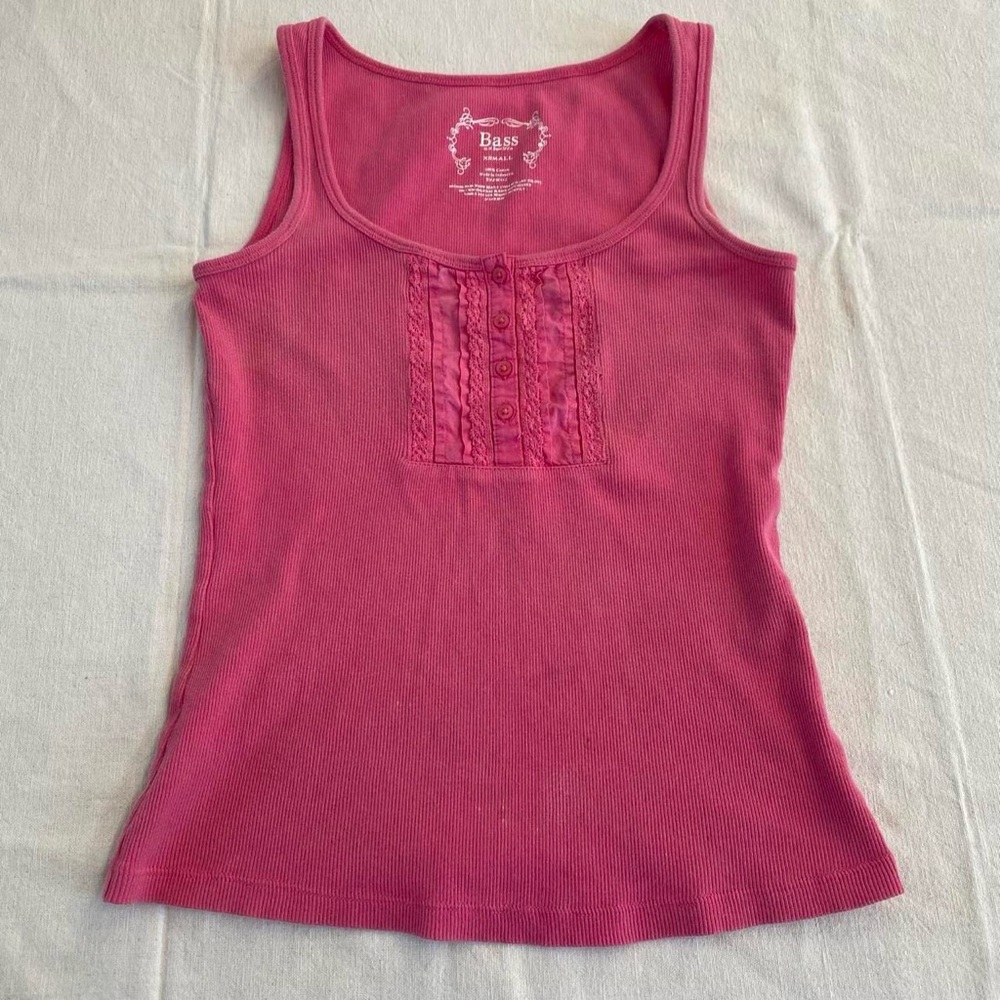 Bass Baby Pink Y2k Coquette Babydoll Lace Tank with Button Detailing Sz XS
